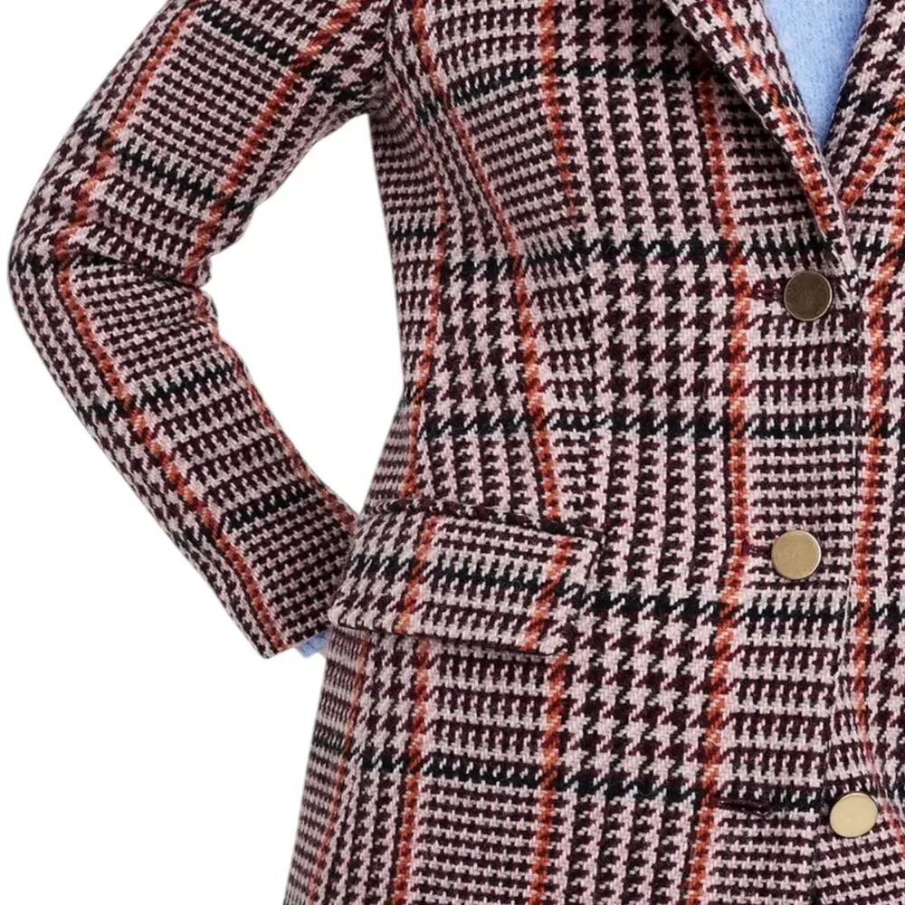 J. Crew Wool Blend Single Breasted Topcoat Cabernet Plaid Size 6 - Picture 3 of 12